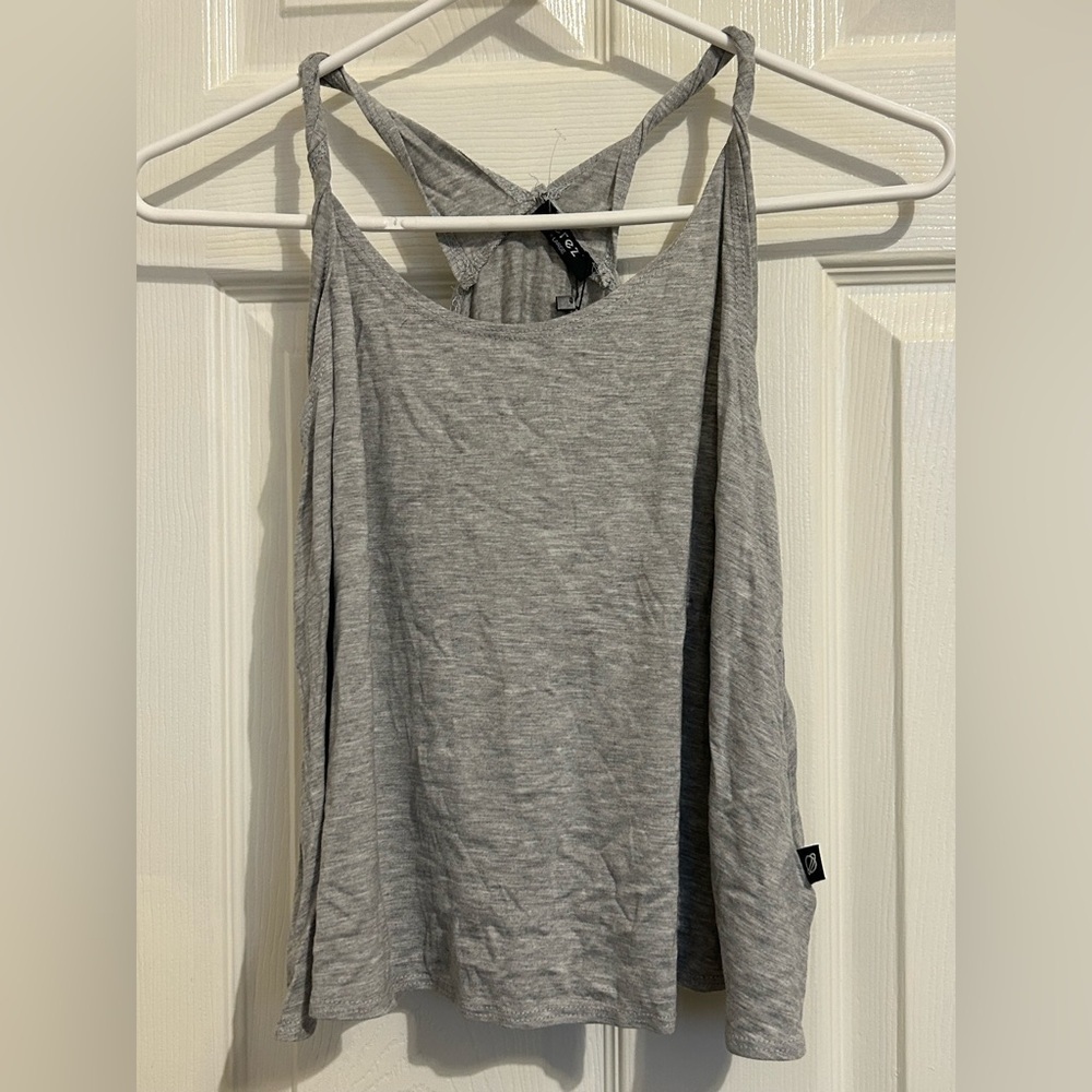 NWT Terez heather gray twisted strap flare tank. Girls size XL flash dance!